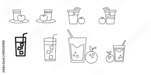 Illustrations of various juice and smoothie preparations