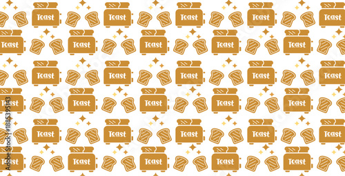 Seamless Toast Bread and Toaster Kitchen Pattern Vector Illustration
