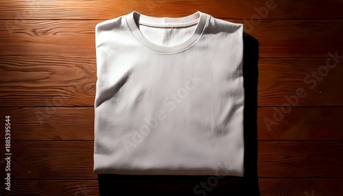 Photorealistic t-shirt mockup folded neatly on table, suitable for branding, advertising, and presentation use