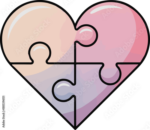 Close up of a pink and purple puzzle piece fragment with a white outline