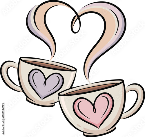 A warm cup of coffee with a heart shaped design in the steam