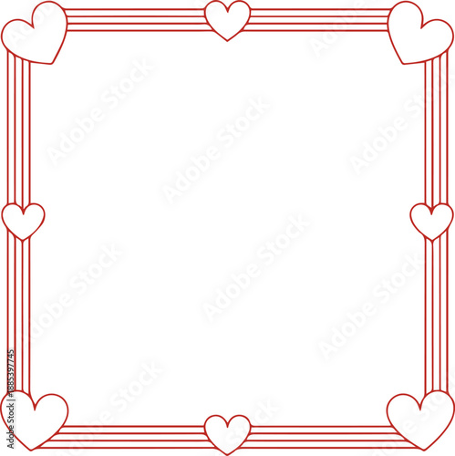 A simple red line art corner frame featuring two heart shapes