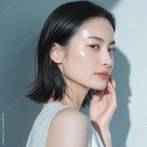艶のある美しい肌の女性。 美容、スキンケア、素材