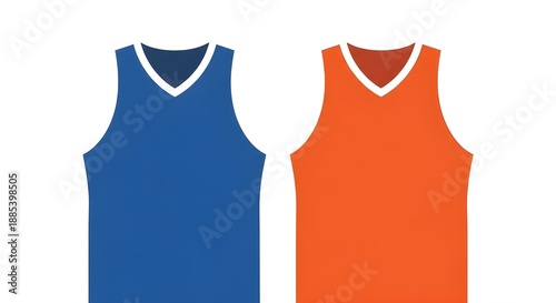 Minimalist vector illustration of blue and orange basketball jerseys. Sports uniform, team identity, and apparel concept isolated on a white background.

