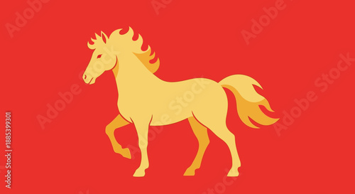 Golden horse silhouette on a vibrant red background symbolizing strength, freedom, and spirit, perfect for equestrian themes