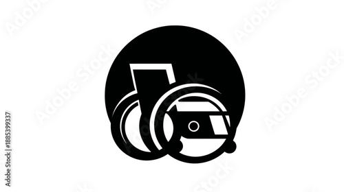 A black and white emblem featuring a stylized tractor inside a circle. It's modern, abstract, and minimalist