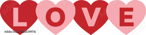 Red and pink hearts with the letter l overlapping the first heart