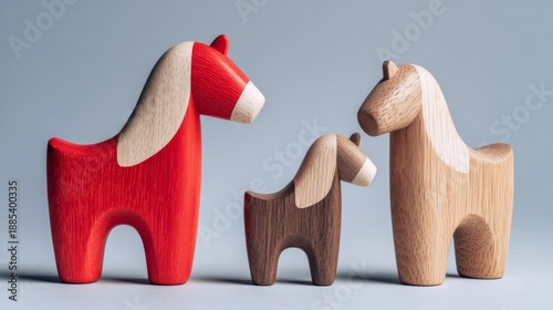 Scandinavian Style Wooden Horse Figurine Family Illustration
