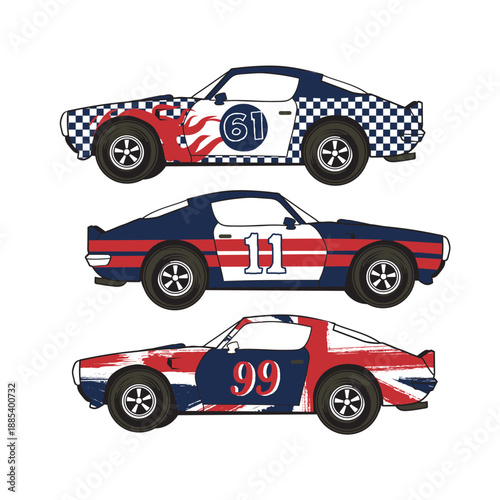Red racing car vector illustration featuring a sleek sports automobile design with classic wheels and speed silhouette for luxury transportation model