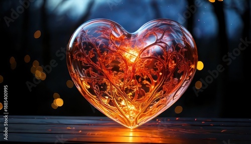 Glowing Heart of Glass - A Symbol of Love and Light.