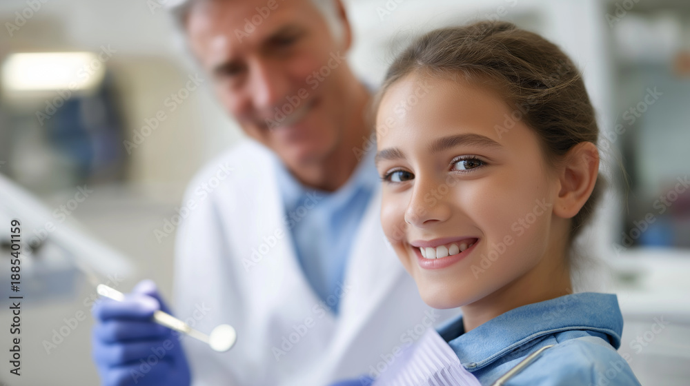 Obraz premium Faceless happy patient and professional dentist collaboration concept young beautiful stomatologist treating teeth of patient using precision tooth drill oral health and hygiene