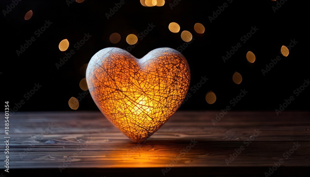 Fototapeta premium Glowing Heart on Wooden Surface - A Symbol of Love and Warmth.