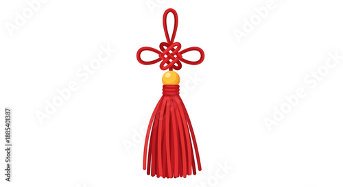 A vibrant red Chinese knot with an intricate design and a flowing tassel, symbolizing good fortune and traditional culture.