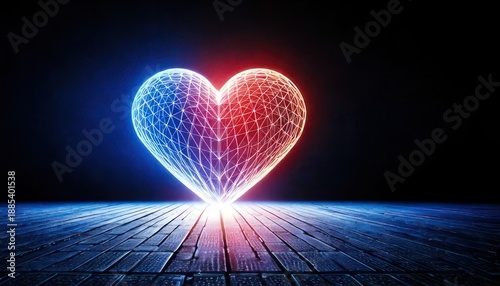 Glowing Heart on Wooden Surface - A Symbol of Love and Passion.