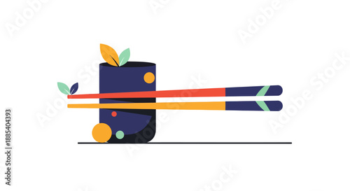 Abstract illustration of sushi and chopsticks