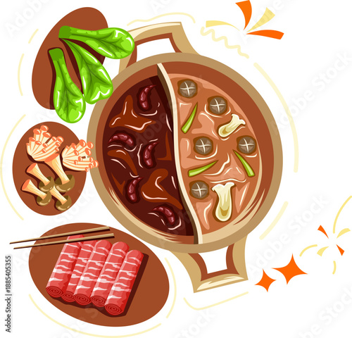 Traditional Chinese Hot Pot with Dual Spicy and Mild Broth
