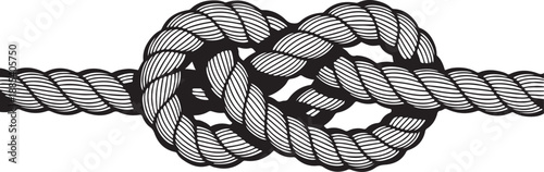 Black and white of a knot in a rope twisted rope loop