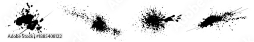 Graphic elements, black ink paint splash drops, grunge splatter spray liquid stain elements