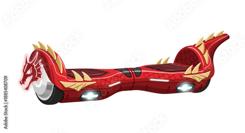 A customized red dragon hoverboard illustration on a white background.