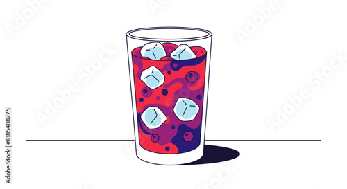 Vibrant Iced Drink with Colorful Abstract Liquid in a Glass