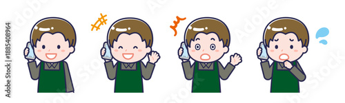 スマートフォンを使う「飲食店の店員」の男性