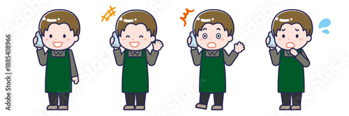 スマートフォンを使う「飲食店の店員」の男性