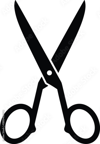 Classic scissors silhouette vector illustration, simple cutting tool icon, sewing tailoring craft equipment design, isolated black graphic, flat minimal style, clean modern look