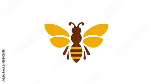 A geometric illustration of a honeybee, depicting its body, wings, and antennae against white
