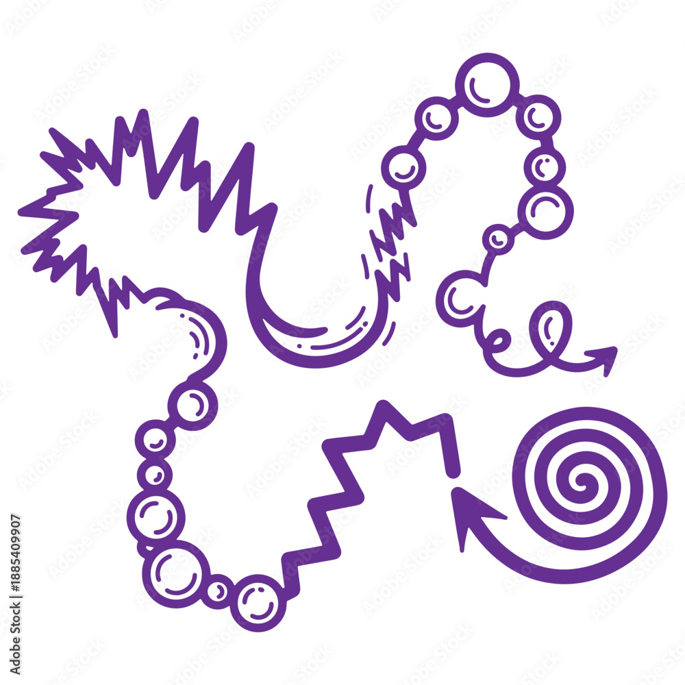 Obraz premium Abstract Purple Line Art Design with Swirls and Circles Isolated on Transparent Background