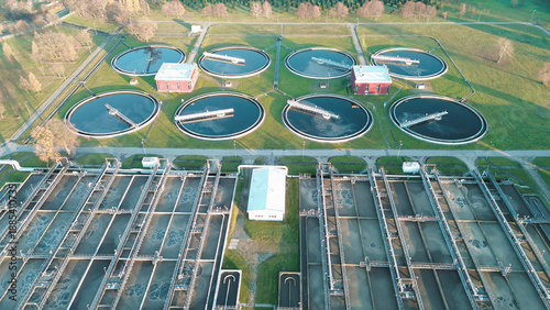 Slika na platnu Circular filtration tanks at treatment plant