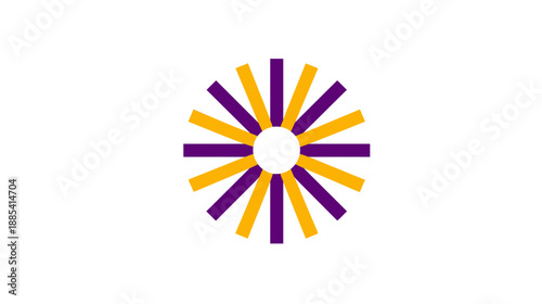 Circular design with alternating purple and gold stripes radiating outwards from a central white circle