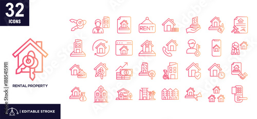 Rental Property Line Gradient Icon Set