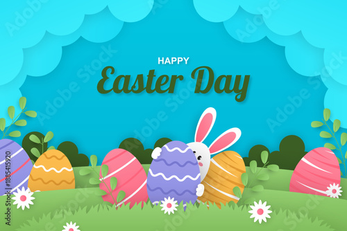 Happy easter day in paper style