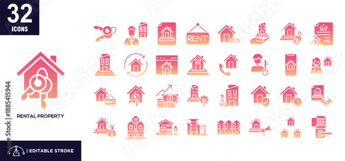 Rental Property Glyph Gradient Icon Set