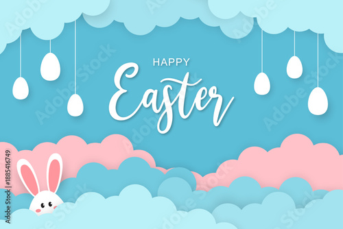 Happy easter day in paper style