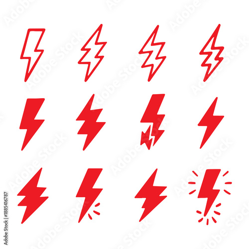 Lightning Bolt Icon Set, Electric Thunder Power Symbols Collection