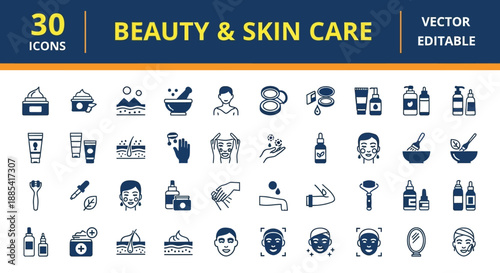 Collection of beauty and skin care icons in vector format for editing purposes
