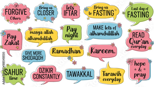 Islamic Phrases and Reminders in Speech Bubbles