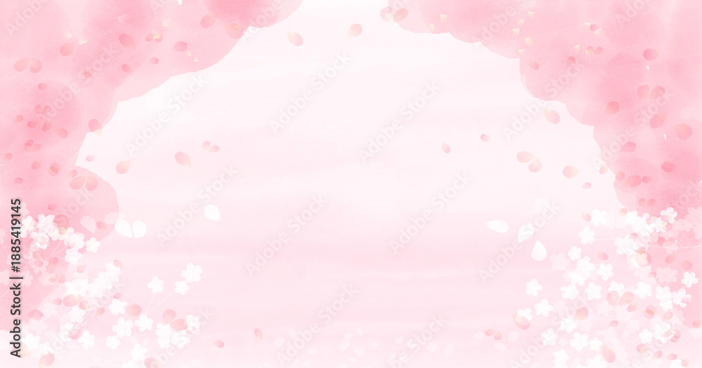 Obraz premium 桜の手書き水彩イラスト、背景やバナー用 Hand-drawn watercolor illustration of cherry blossoms, for backgrounds and banners