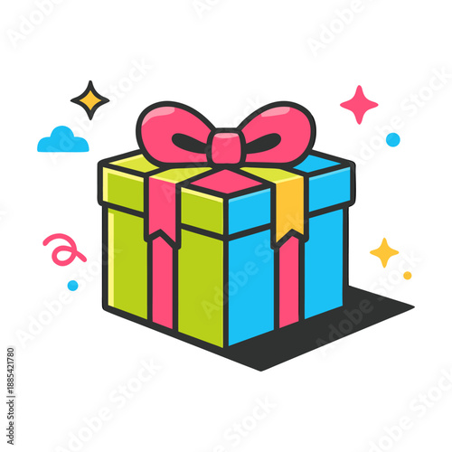 Gift box with ribbons  bright accents, perfect for holiday designs, christmas themes, festive celebrations, birthday surprises, giftgiving concepts.