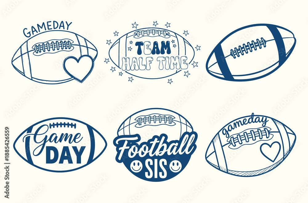 Obraz premium navy blue gameday football sis and team halftime doodle bundle