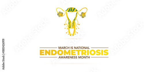 Endometriosis awareness month is observed every year in March, is a painful condition where endometrial tissue grows outside the uterus. Vector illustration	