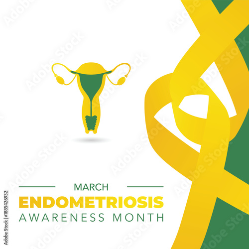 Endometriosis awareness month is observed every year in March, is a painful condition where endometrial tissue grows outside the uterus. Vector illustration	