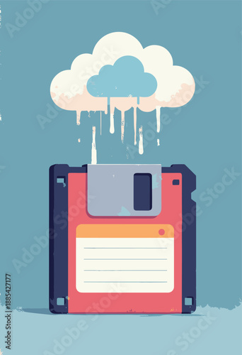 floppy disk painted modern cloud storage icon Storage History Flat