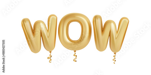 Vector golden balloon text Wow isolated on the white background.
