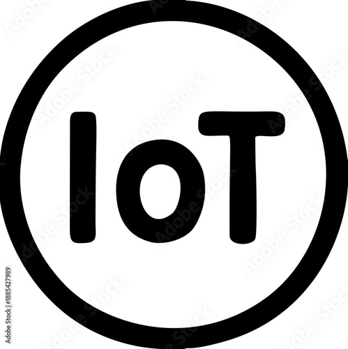 A minimalist hand drawn icon featuring the IOT initials inside a circle. Representing the Internet of Things, perfect for technology, connectivity, and smart devices.