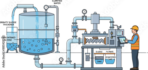 Industrial worker operating large chemical processing equipment with pipes and valves nearby