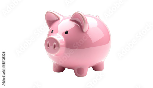 A shiny pink piggy bank stands alone on a transparent background, viewed from the front, J (720).png