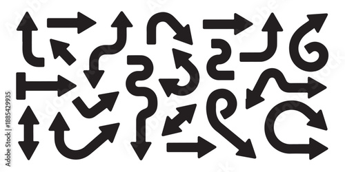 Set of unique organic hand drawn black arrows for direction navigation and creative design