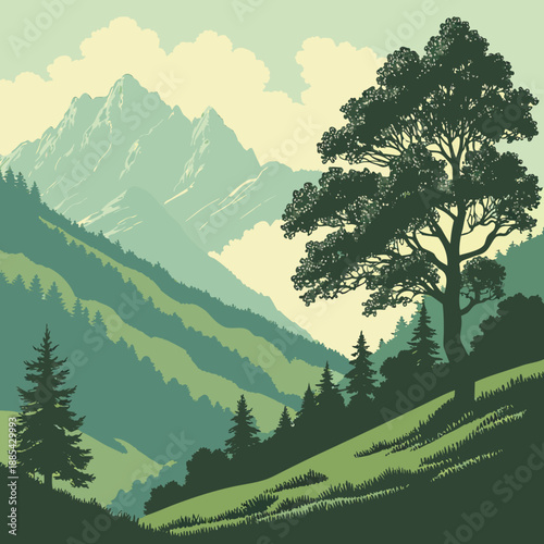 Green Mountain Slopes with Smooth Vector Texture